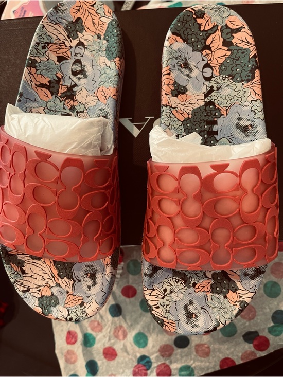 Coach Shoes - Coach Floral Slide Sandals in Coral Pink - Women's size 9